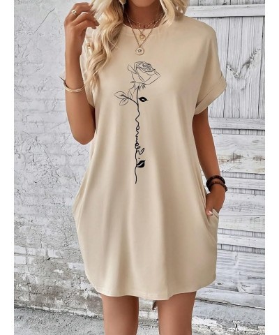 Women's T Shirt Dress Graphic Crew Neck Short Sleeve Tunic Dress Casual Summer Dress with Pocket Graphic Apricot $10.43 Dresses