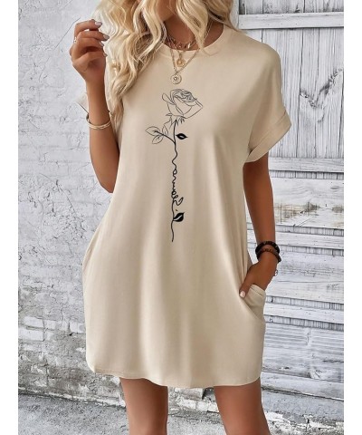 Women's T Shirt Dress Graphic Crew Neck Short Sleeve Tunic Dress Casual Summer Dress with Pocket Graphic Apricot $10.43 Dresses