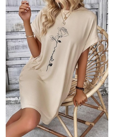 Women's T Shirt Dress Graphic Crew Neck Short Sleeve Tunic Dress Casual Summer Dress with Pocket Graphic Apricot $10.43 Dresses