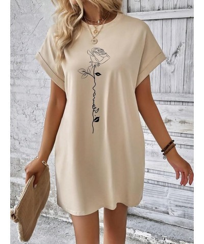 Women's T Shirt Dress Graphic Crew Neck Short Sleeve Tunic Dress Casual Summer Dress with Pocket Graphic Apricot $10.43 Dresses