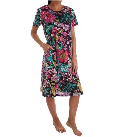 Women's Cotton Dress 655 Black Fuchsia $33.21 Sleep & Lounge