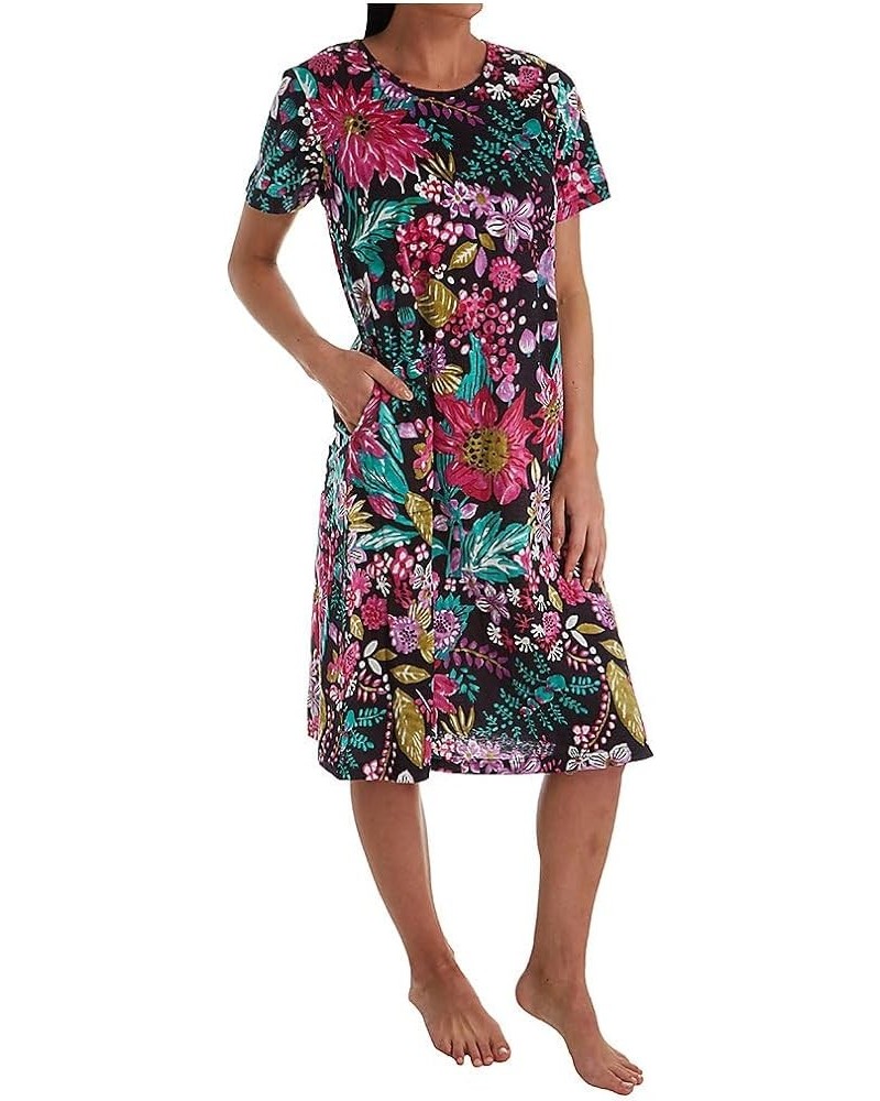 Women's Cotton Dress 655 Black Fuchsia $33.21 Sleep & Lounge