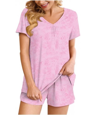 Lounge Sets for Women 2 Piece Short Sleeve Top Shorts Matching Pajama Set Casual Outfits Soft Loungewear Sleepwear 02❉pink $6...