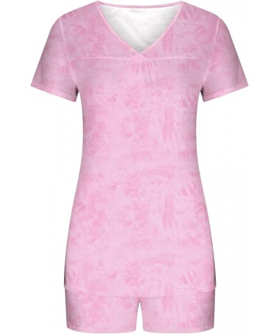 Lounge Sets for Women 2 Piece Short Sleeve Top Shorts Matching Pajama Set Casual Outfits Soft Loungewear Sleepwear 02❉pink $6...