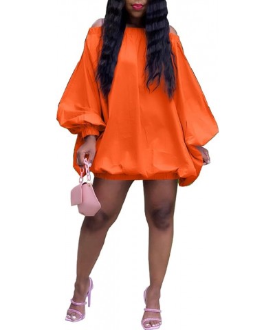 Womens Off The Shoulder Mini Dress Bubble Long Sleeve Oversized Balloon Plus Size Sexy Short Dresses Summer 4yt3286-orange $1...