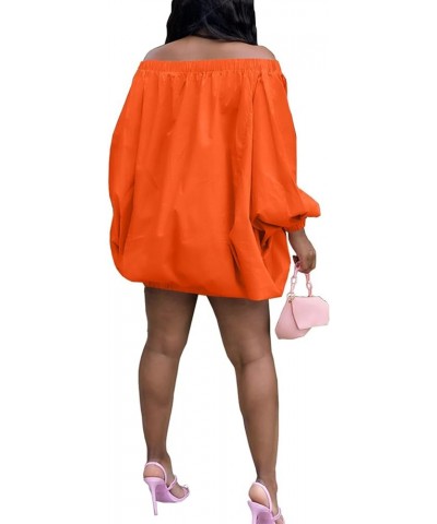 Womens Off The Shoulder Mini Dress Bubble Long Sleeve Oversized Balloon Plus Size Sexy Short Dresses Summer 4yt3286-orange $1...