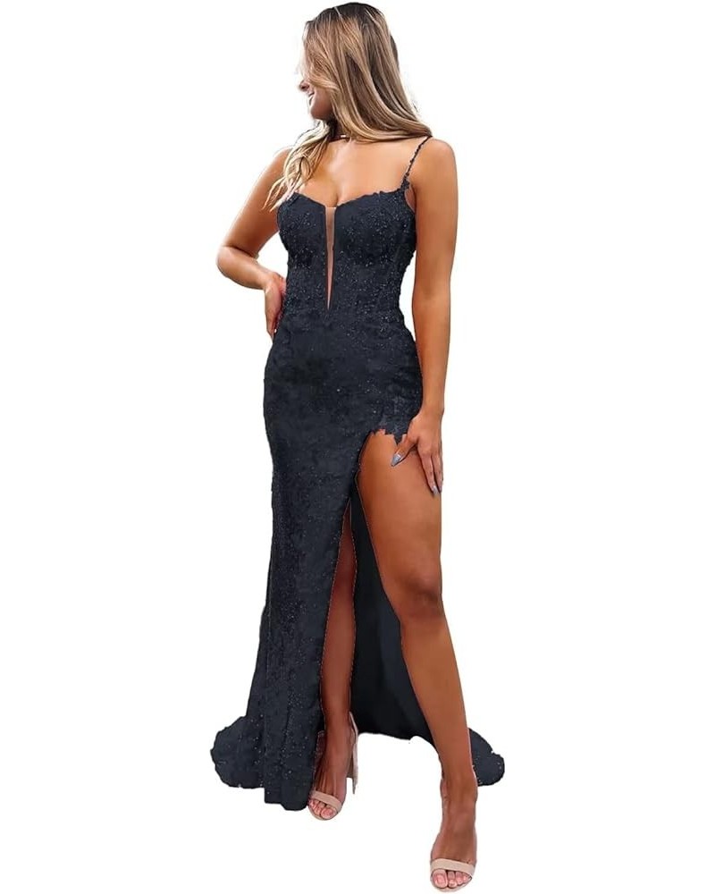 Spaghetti Straps Sequins Prom Dresses Long Lace Appliques Mermaid Formal Evening Party Gowns for Women with Slit Navy $47.50 ...