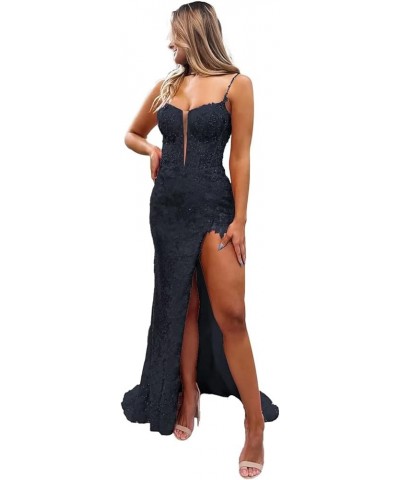 Spaghetti Straps Sequins Prom Dresses Long Lace Appliques Mermaid Formal Evening Party Gowns for Women with Slit Navy $47.50 ...