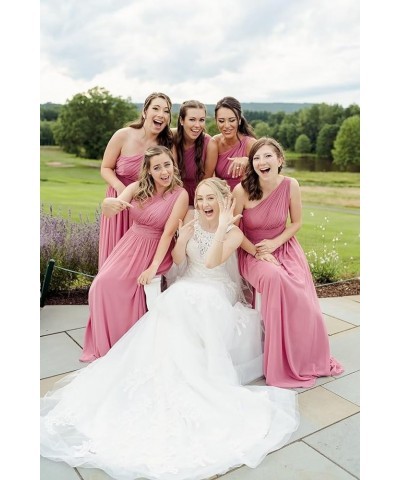 One Shoulder Bridesmaid Dresses for Wedding 2023 Chiffon Long for Women Hot Pink $29.84 Dresses