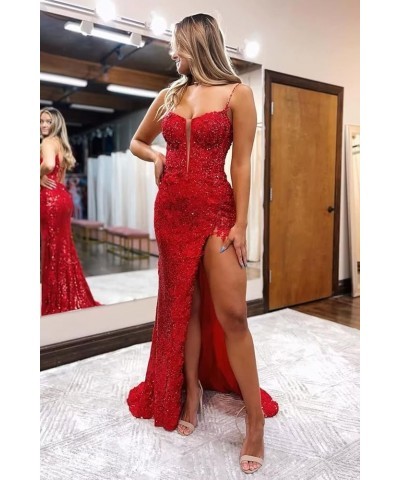 Spaghetti Straps Sequins Prom Dresses Long Lace Appliques Mermaid Formal Evening Party Gowns for Women with Slit Navy $47.50 ...