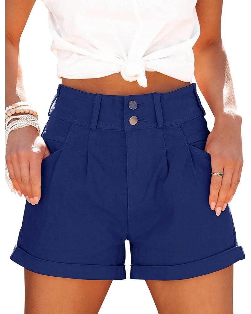 Womens Relaxed Fit Casual High Waist Pocketed Denim Shorts Blue $15.74 Shorts