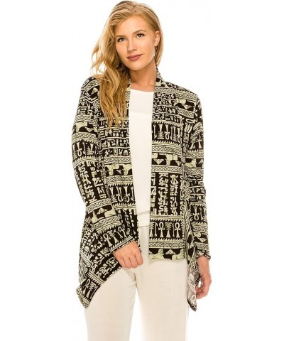 Women's Print Jacket Cardigan - Long Sleeve Printed Mid Cut Printed Sweater W164 Olive $32.12 Sweaters