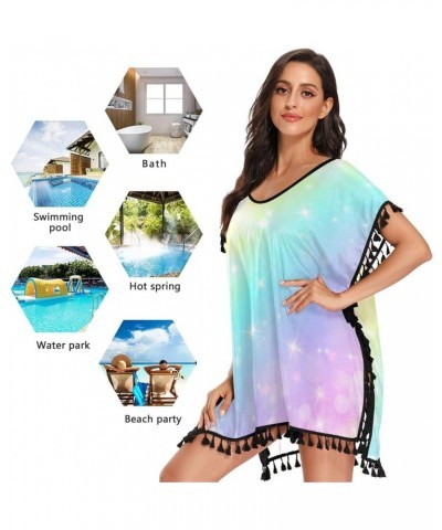 Heart Knitting Pattern Wool Knitted Women's Beach Coverups Bathing Suit Coverups Summer Bikini Cover Up Gradient Rainbow $10....