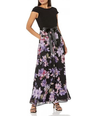 Women's Maxi Chiffon Print Skirt Dress Black Purple Floral $17.86 Skirts