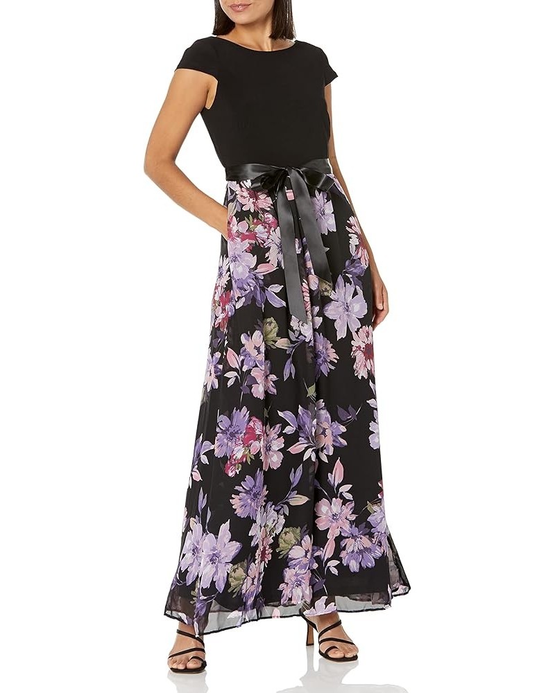 Women's Maxi Chiffon Print Skirt Dress Black Purple Floral $17.86 Skirts