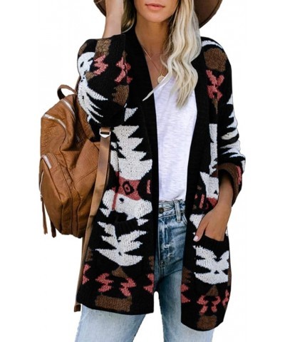 Women Boho Cardigan Aztec Open Front Loose Slouchy Sweaters Tribal Long Sleeve Knitted Christmas Jacket Coat Black-1 $21.19 S...