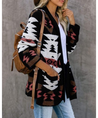 Women Boho Cardigan Aztec Open Front Loose Slouchy Sweaters Tribal Long Sleeve Knitted Christmas Jacket Coat Black-1 $21.19 S...