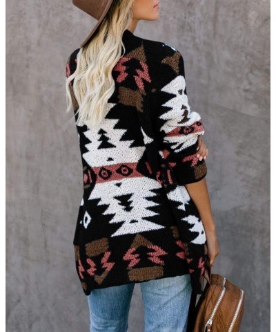 Women Boho Cardigan Aztec Open Front Loose Slouchy Sweaters Tribal Long Sleeve Knitted Christmas Jacket Coat Black-1 $21.19 S...