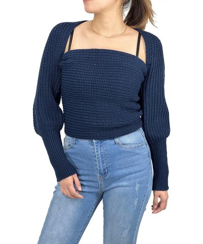 Women's Knit Pullover Sweater – Off The Shoulder Long Sleeve Sexy Shawl Wrap Casual Chunky Knitted Crop Top Navy $11.77 Sweaters