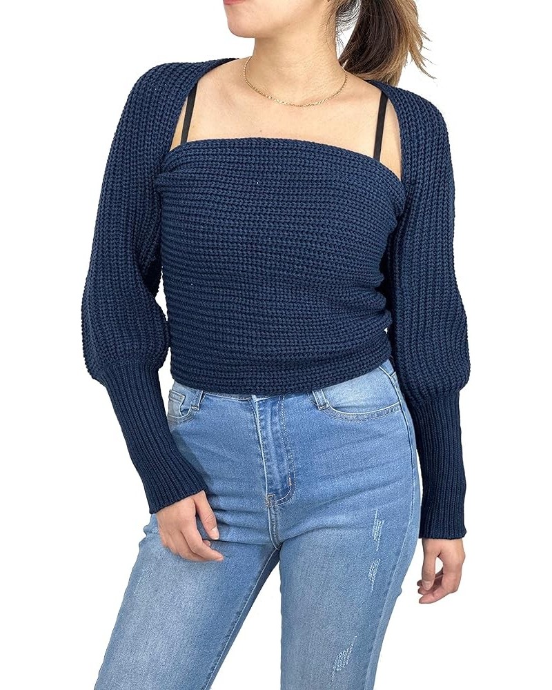 Women's Knit Pullover Sweater – Off The Shoulder Long Sleeve Sexy Shawl Wrap Casual Chunky Knitted Crop Top Navy $11.77 Sweaters