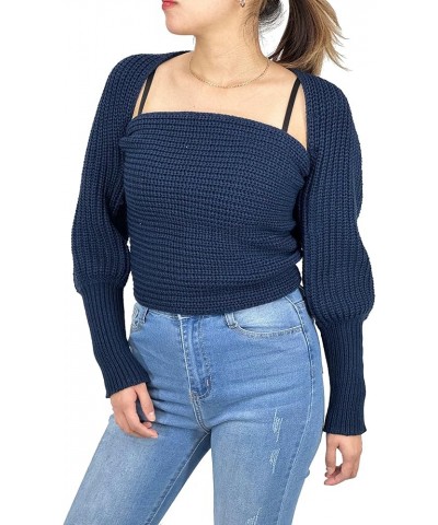 Women's Knit Pullover Sweater – Off The Shoulder Long Sleeve Sexy Shawl Wrap Casual Chunky Knitted Crop Top Navy $11.77 Sweaters