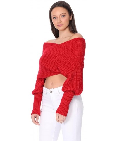 Women's Knit Pullover Sweater – Off The Shoulder Long Sleeve Sexy Shawl Wrap Casual Chunky Knitted Crop Top Navy $11.77 Sweaters