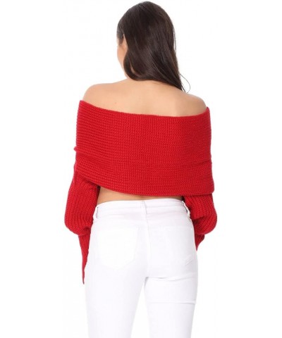 Women's Knit Pullover Sweater – Off The Shoulder Long Sleeve Sexy Shawl Wrap Casual Chunky Knitted Crop Top Navy $11.77 Sweaters