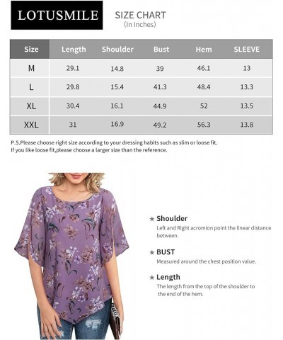 Women's Loose Half Split Sleeve Double-Layered Tops Chiffon Scoop Neck Dressy Blouse Flowy Shirts Violet Floral Print $17.84 ...