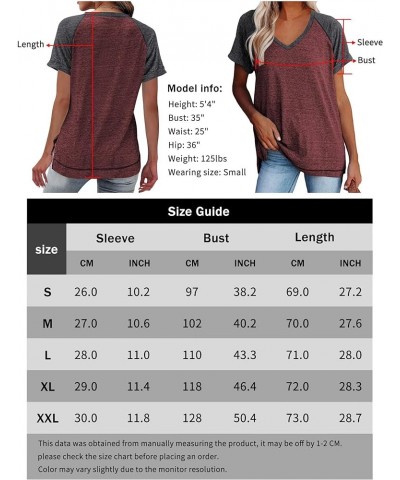 Women's Casual Short Sleeve T Shirts V Neck Raglan Rolled Sleeve Loose Side Split Tunic Tops A Red and Grey $10.39 Tops