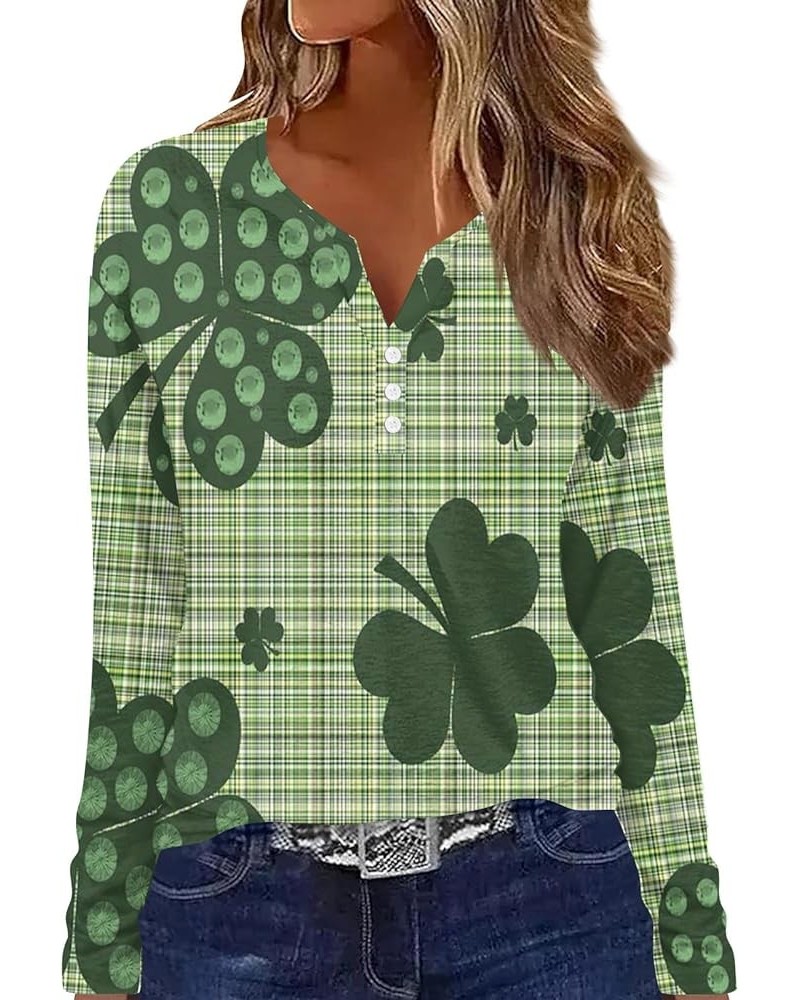 Womens 2024 Spring St. Patrick's Day V Neck Long Sleeve Shamrock Print Tops Fashion Button Down Green T Shirts 16light Green ...