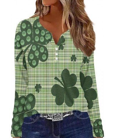 Womens 2024 Spring St. Patrick's Day V Neck Long Sleeve Shamrock Print Tops Fashion Button Down Green T Shirts 16light Green ...