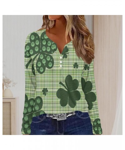 Womens 2024 Spring St. Patrick's Day V Neck Long Sleeve Shamrock Print Tops Fashion Button Down Green T Shirts 16light Green ...