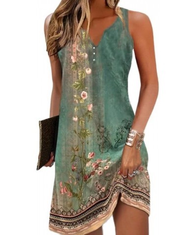 Womens Summer Casual Boho Ethnic Floral Printed Sundress Knee Length Loose Sleeveless Button V Neck Tank Dress 1 $13.33 Dresses