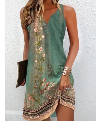 Womens Summer Casual Boho Ethnic Floral Printed Sundress Knee Length Loose Sleeveless Button V Neck Tank Dress 1 $13.33 Dresses