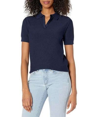 Women's Polo Neck Short Sleeve Sweater Top Navy $19.80 Sweaters