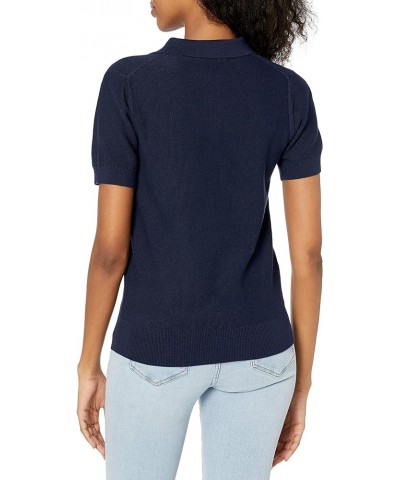 Women's Polo Neck Short Sleeve Sweater Top Navy $19.80 Sweaters