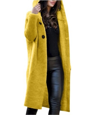 Womens Coats Winter,Women's Double Breasted Long Trench Coat Classic Lapel Slim Sweater Coat Overcoat with Hooded A02yellow $...