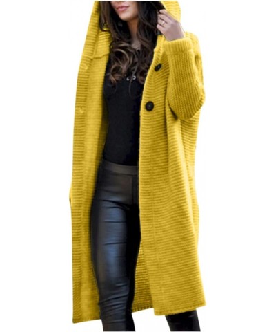 Womens Coats Winter,Women's Double Breasted Long Trench Coat Classic Lapel Slim Sweater Coat Overcoat with Hooded A02yellow $...