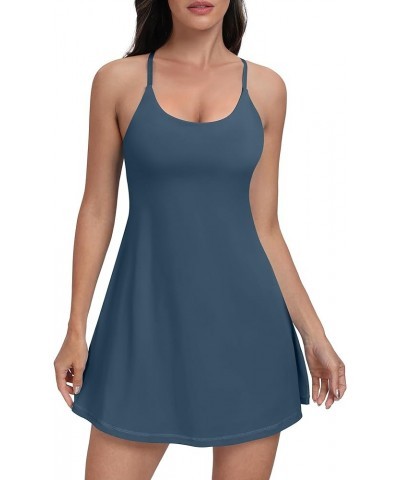 Women Workout Tennis Dress with Built-in Bra Shorts, Cross Shoulder Straps and Pockets Easy Peezy - Blue $19.13 Dresses