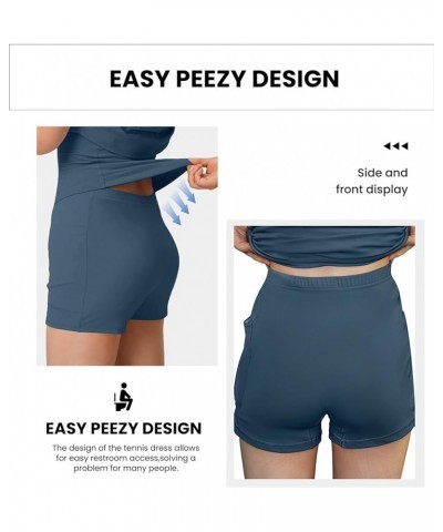 Women Workout Tennis Dress with Built-in Bra Shorts, Cross Shoulder Straps and Pockets Easy Peezy - Blue $19.13 Dresses