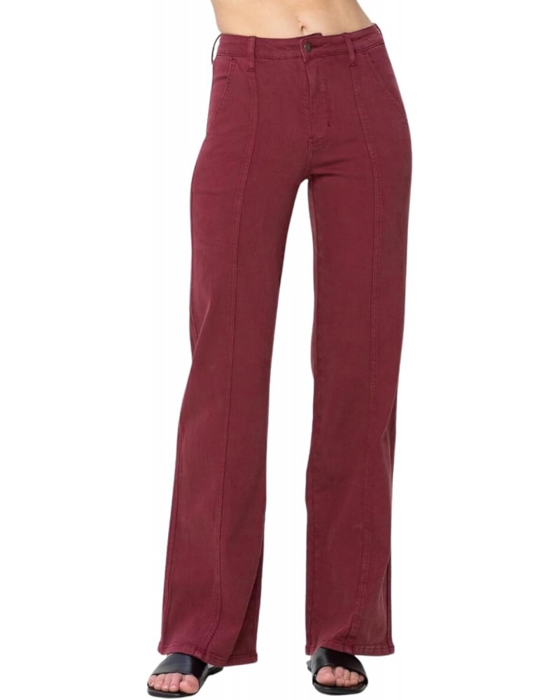 High Rise Front Seam Straight Jeans in Burgundy $41.31 Jeans