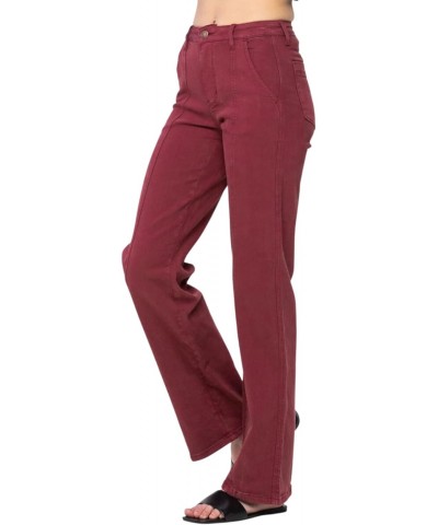 High Rise Front Seam Straight Jeans in Burgundy $41.31 Jeans