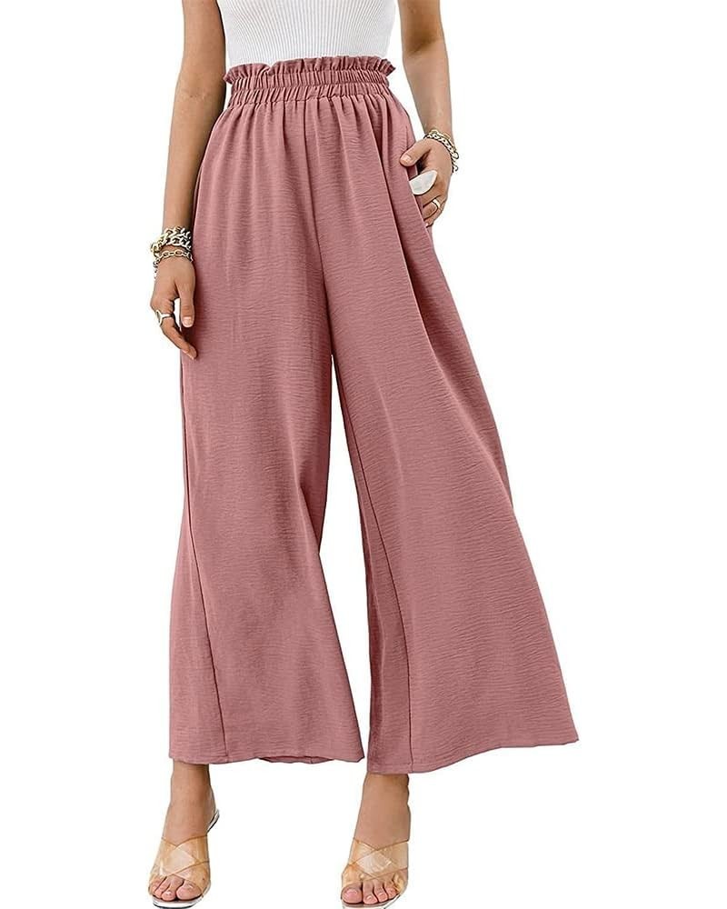 Women's Wide Leg Pants Elastic High Waisted Palazzo Flowy Pants for Women Dusty Pink $13.24 Pants