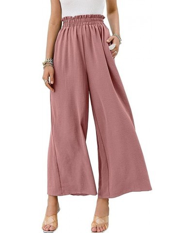 Women's Wide Leg Pants Elastic High Waisted Palazzo Flowy Pants for Women Dusty Pink $13.24 Pants