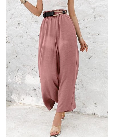 Women's Wide Leg Pants Elastic High Waisted Palazzo Flowy Pants for Women Dusty Pink $13.24 Pants