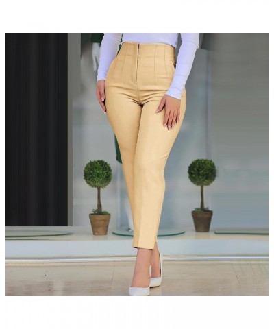 Women's Casual Skinny Leggings Stretchy High Waist Work Pants Moto Biker Leggings Ankle Pleated Slim Pencil Pants 01-beige $1...