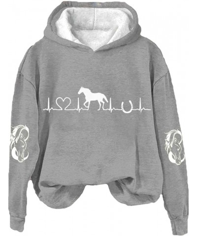 Hoodies For Womens Fall Fashion 2023 Horse Heart Print Crewneck Shirts Causal Fall/Winter Plus Size Tops Outfits 02-grey $11....