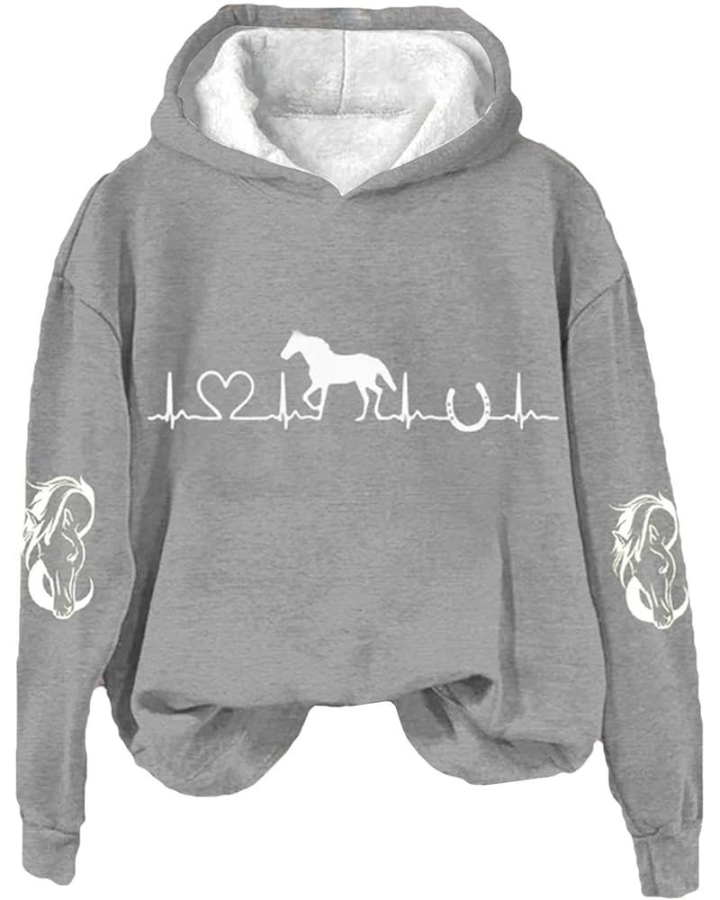 Hoodies For Womens Fall Fashion 2023 Horse Heart Print Crewneck Shirts Causal Fall/Winter Plus Size Tops Outfits 02-grey $11....