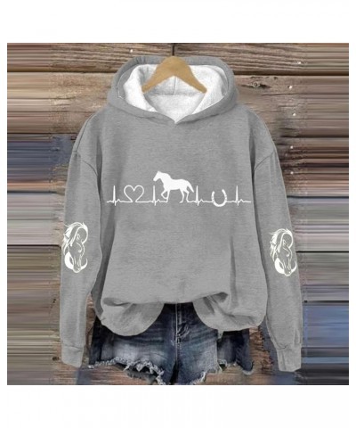 Hoodies For Womens Fall Fashion 2023 Horse Heart Print Crewneck Shirts Causal Fall/Winter Plus Size Tops Outfits 02-grey $11....