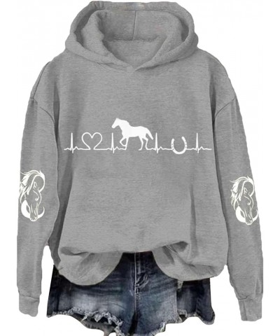 Hoodies For Womens Fall Fashion 2023 Horse Heart Print Crewneck Shirts Causal Fall/Winter Plus Size Tops Outfits 02-grey $11....